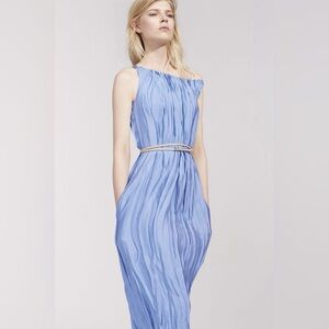 Nina Ricci Resort 2016 Sky Blue Gathered Silk Midi Dress FR 36